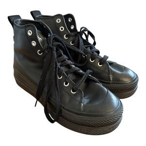 Diesel High Top Sneakers Womens Size US 9 S Jomua MC Black Leather Lace Up Shoes